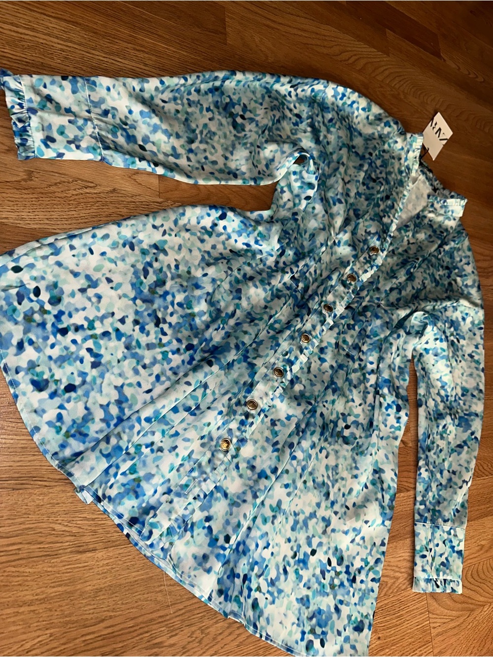 Zara Blue & White Printed Mini flirty skater silky Dress